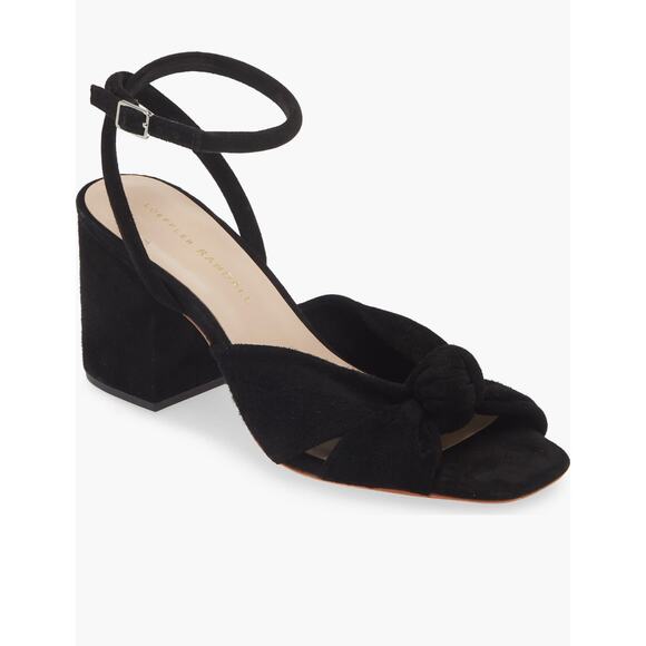 Loeffler Randall black Velvet Fiamma Ankle Strap heeled Sandal (Women) sz 6.5 - Picture 1 of 9